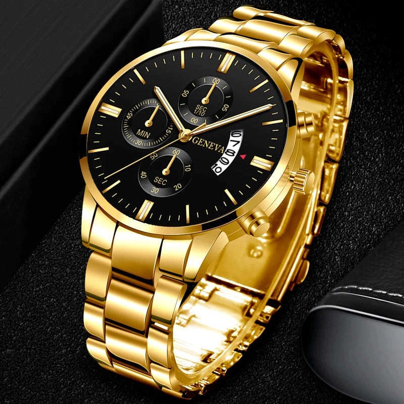 New Fashion Men Stainless Steel Watch Luxury Calendar Quartz Wrist Watch Business Watches Man Clock relogio masculino