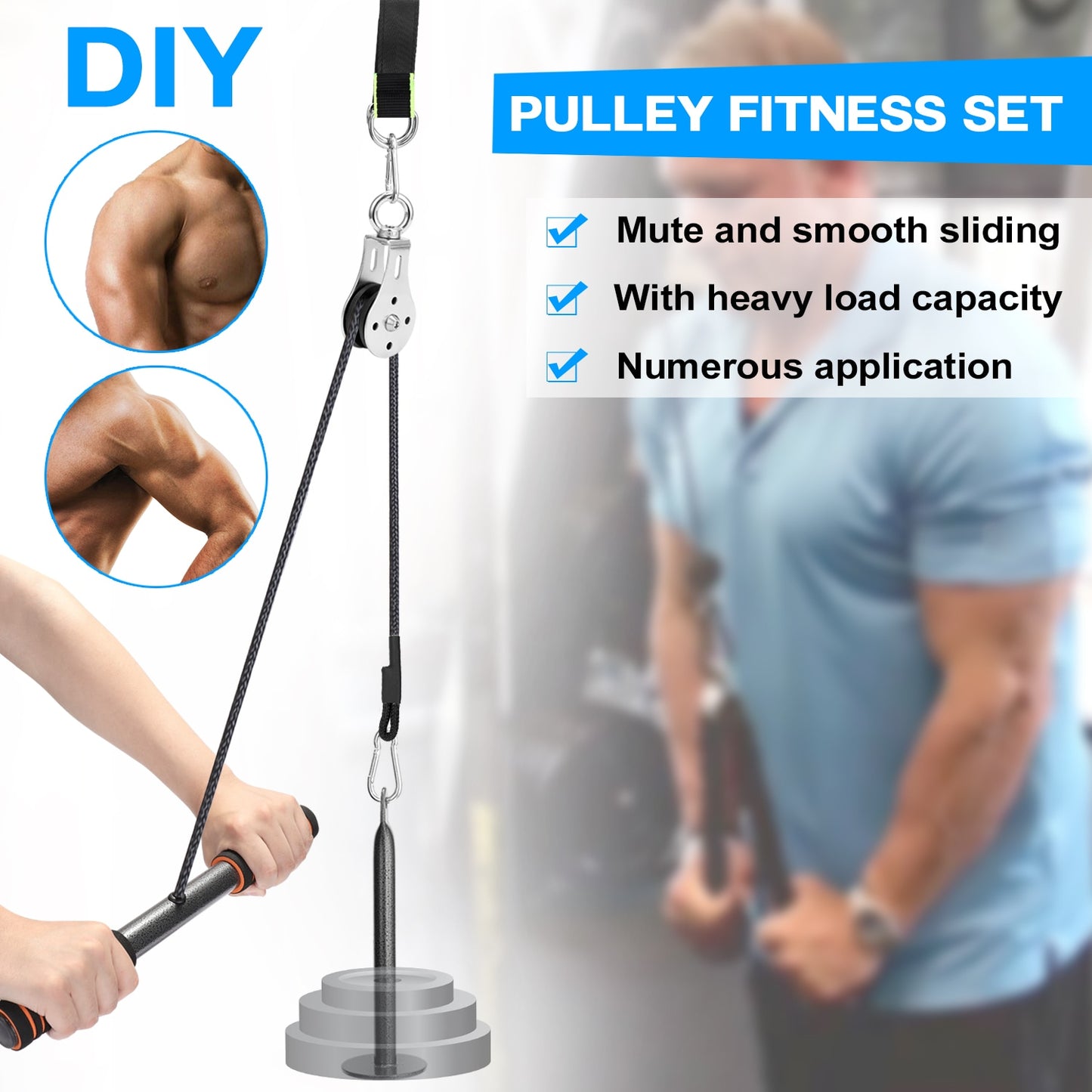 Home Gym Fitness DIY Pulley Cable Machine Attachment System Lifting Arm Hand Strength Training Leg Tendon Stretching Equipment