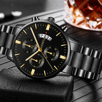 New Fashion Men Stainless Steel Watch Luxury Calendar Quartz Wrist Watch Business Watches Man Clock relogio masculino