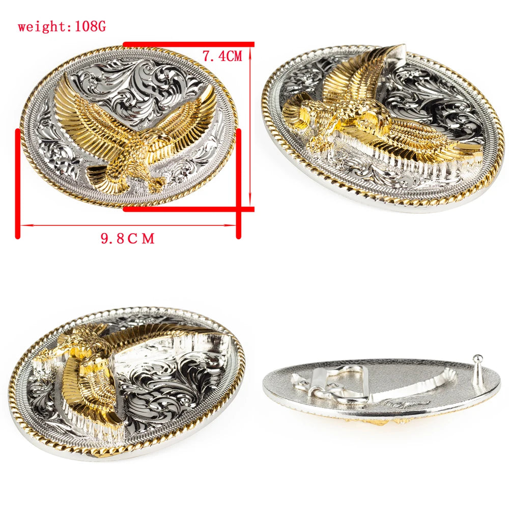 Leather Belt Male Embossed Gold Alloy Buckle Eagle Western Cowboy Double Color Big Buckle Belt Fahsion for Men Luxury