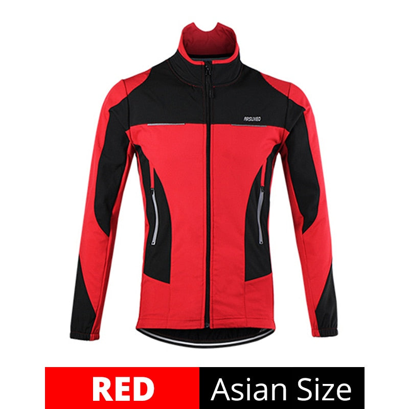 ARSUXEO Fleece Thermal Cycling Jacket Autumn Winter Warm Up Bicycle Clothing Windproof Windbreaker Coat MTB Bike Jerseys