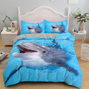 3D Dolphin In Blue Sea Queen King Size Bedding Sets Animal Single Quilt Duvet Cover Set Kids Adult Bed Linen Bedclothes