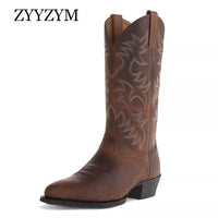 ZYYZYM Men Boots High Heel Autumn Winter Embroidered Middle Tube Europe and North America Western Cowboy Boots Men Footwear