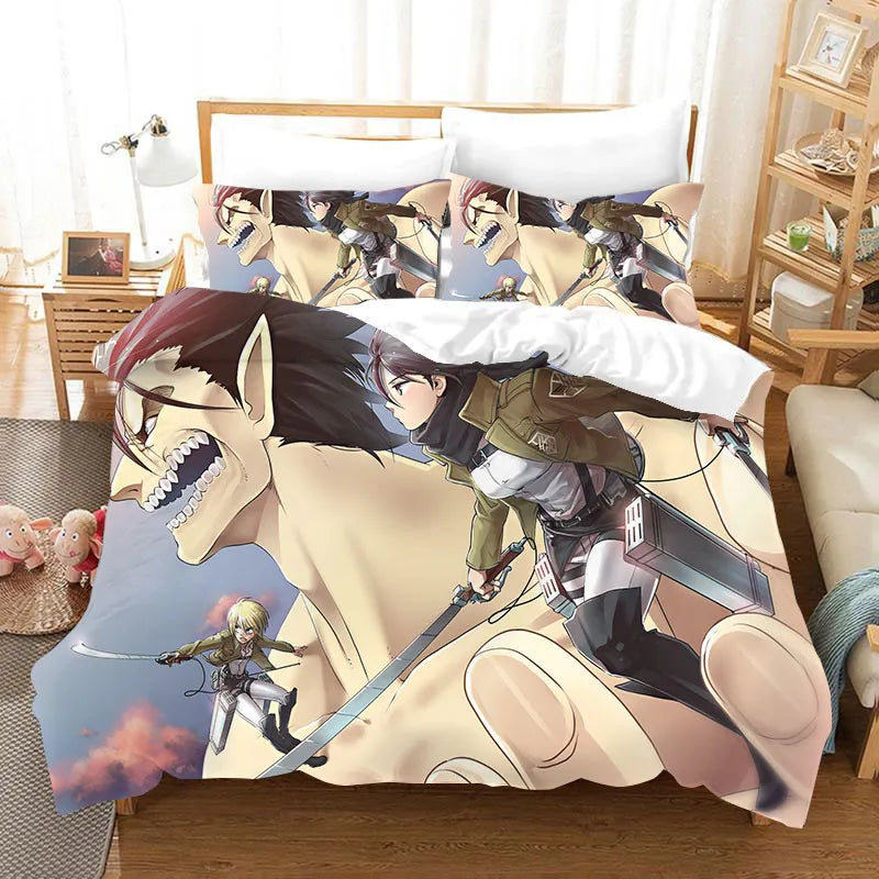 Cartoon Anime Duvet Cover for Adults Japanese Attack on Titan Kids Boys Bedding Set King Size 3d Quilt Bed Cover Set Bed Linen