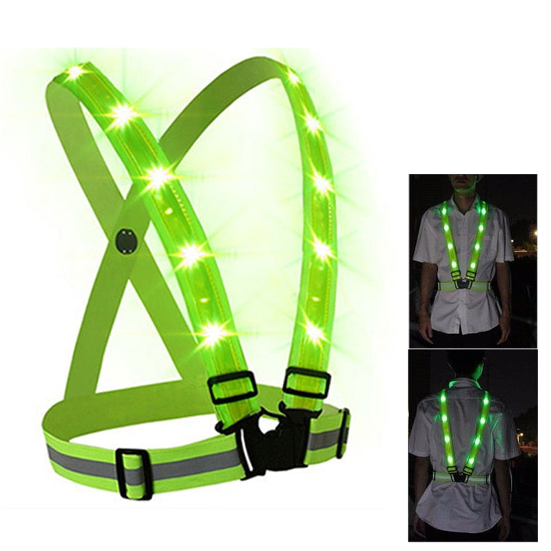 Cycling LED Reflective Vest Running Gear with Pouch USB Charging & Adjustable Waist with 3 LED Glowing Modes Reflective Straps