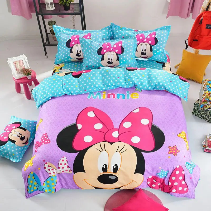 DISNEY Mickey Minnie Mouse Girls Bedding Set Cartoon Digital Printing Soft Pillowcase Duvet Cover Sets Childrens Bedding Set