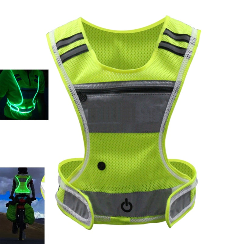 Cycling LED Reflective Vest Running Gear with Pouch USB Charging & Adjustable Waist with 3 LED Glowing Modes Reflective Straps