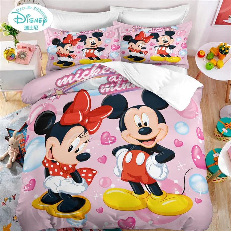 Disney Mickey Minnie Mouse Duvet Cover Sets Quilt Cover Pillowcase Cute Lovely Bedding Set Children Gift