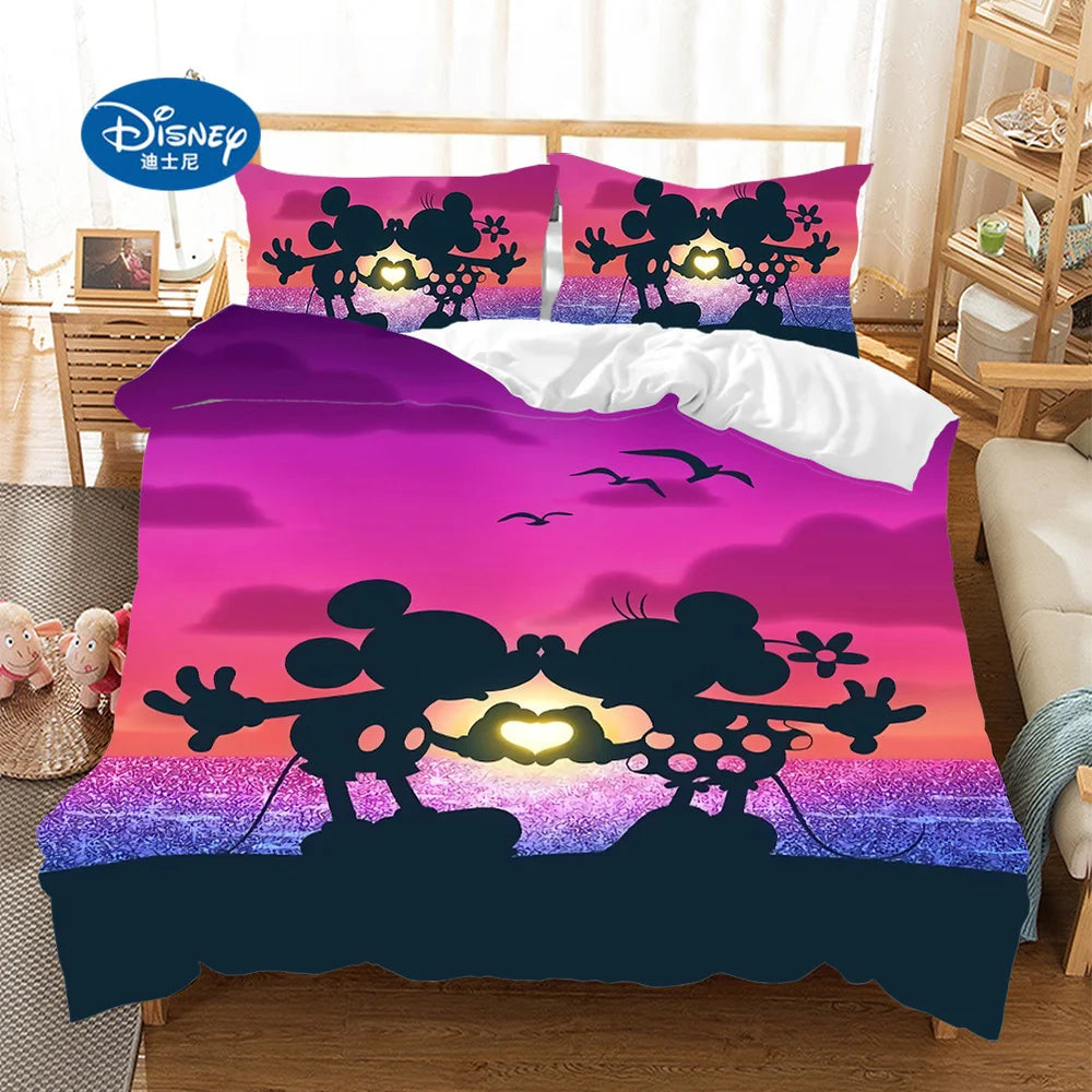 Disney Mickey Minnie mouse Cartoon Bedding Set Lovely Couple single Twin Full King Duvet Cover PillowCase gift for children