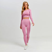 Women Vital Seamless Yoga Set Gym Clothing Fitness Leggings+Cropped Shirts Sport Suit Women Long Sleeve Tracksuit Active Wear