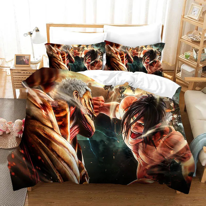 Cartoon Anime Duvet Cover for Adults Japanese Attack on Titan Kids Boys Bedding Set King Size 3d Quilt Bed Cover Set Bed Linen