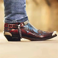 Men PU Color Matching Embossed Western Cowboy Wear-resistant Leather Pointed Toe Fashion Trend Thigh High Boots Botas Masculina