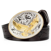 Leather Belt Male Embossed Gold Alloy Buckle Eagle Western Cowboy Double Color Big Buckle Belt Fahsion for Men Luxury