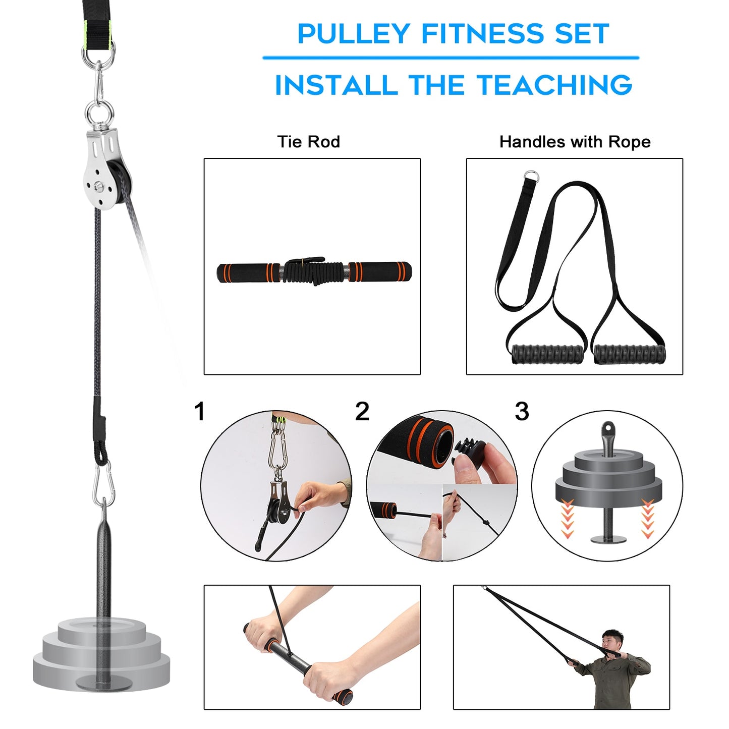 Home Gym Fitness DIY Pulley Cable Machine Attachment System Lifting Arm Hand Strength Training Leg Tendon Stretching Equipment