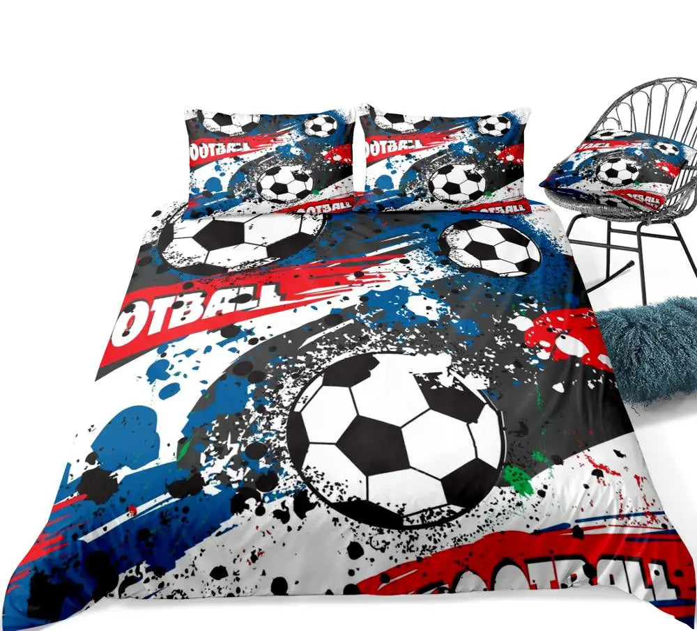 3 Pieces Football Duvet Cover Set Abstract Sports Bedding Boys Teens Red Blue Quilt Cover Queen Bed Set Football Dropship