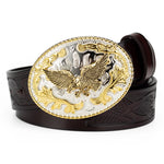 Leather Belt Male Embossed Gold Alloy Buckle Eagle Western Cowboy Double Color Big Buckle Belt Fahsion for Men Luxury