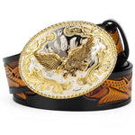 Leather Belt Male Embossed Gold Alloy Buckle Eagle Western Cowboy Double Color Big Buckle Belt Fahsion for Men Luxury