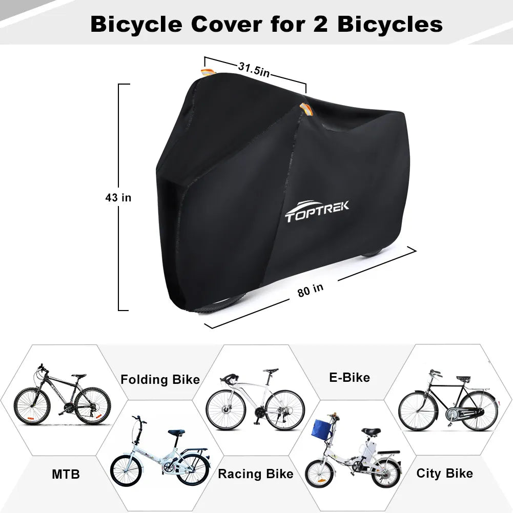 Toptrek Bike Cover 210D Oxford Outdoor Storage Waterproof & Anti-UV Bicycle Cover with Waterproof Membrane for Two Bicycles