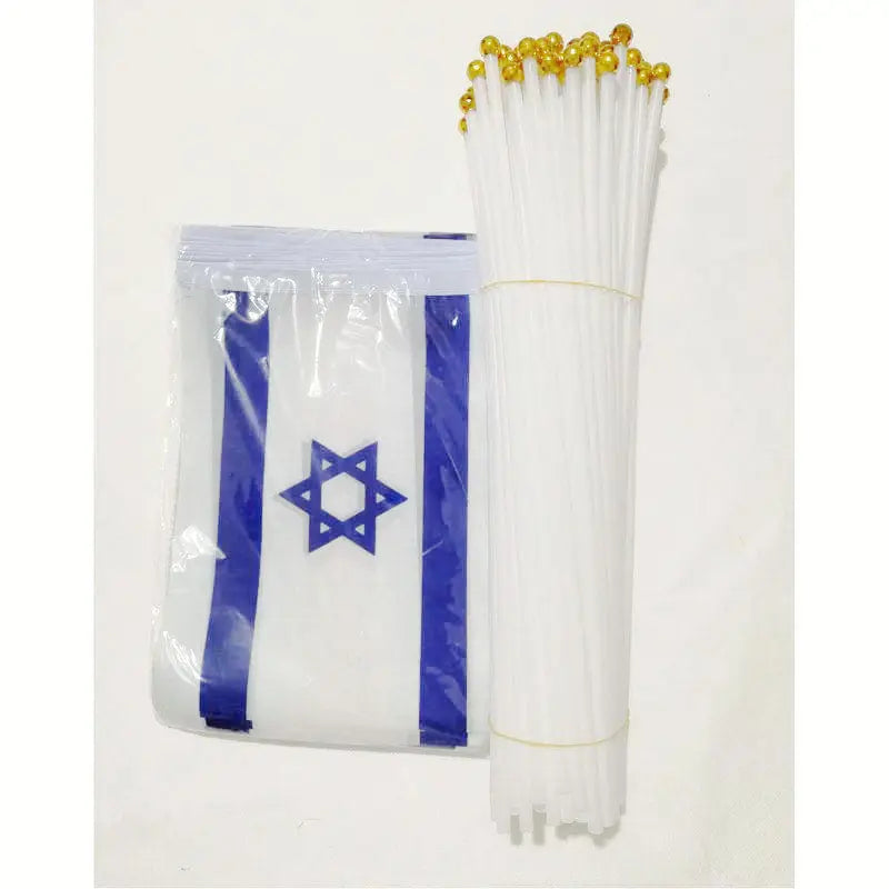 zwjflagshow Israel Hand Flag 14*21cm 100pcs polyester Israel Small Hand waving Flag with plastic flagpole for decoration