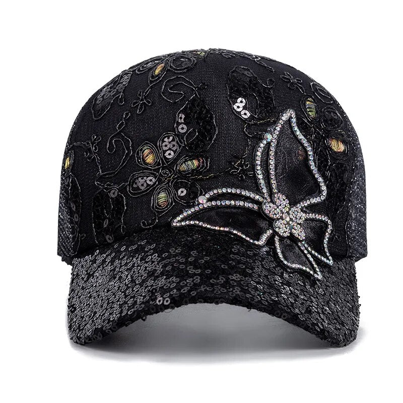 New Fashion Women Cap Butterfly Flower Pendant Baseball Cap Female Outdoor Adjustable Streetwear Summer Trucker Hat