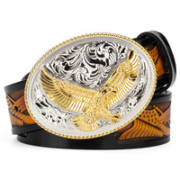 Leather Belt Male Embossed Gold Alloy Buckle Eagle Western Cowboy Double Color Big Buckle Belt Fahsion for Men Luxury