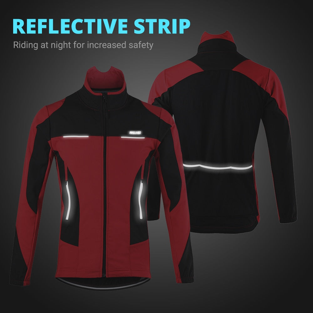 ARSUXEO Fleece Thermal Cycling Jacket Autumn Winter Warm Up Bicycle Clothing Windproof Windbreaker Coat MTB Bike Jerseys