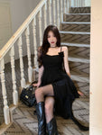 Women's Black Sexy Cover Belly Slim Suspender Dress