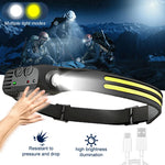 Portable LED Sensor Headlamp COB Head Lamp Flashlight USB Rechargeable Head Torch Built-in Battery Waterproof Fishing Lantern