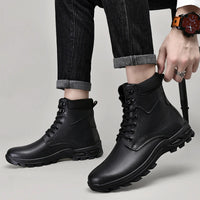 2023 Genuine Leather Motorcycle Boots Men Winter Shoes Warm Waterproof Men Boots Footwear Cowboy Tactical Boots Men Casual Shoes