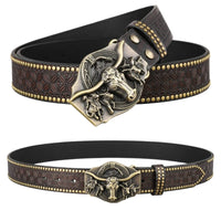 Western Cowboy PU Leathers Belt Men Waist Strap Vintage Engraved Belt for Jeans