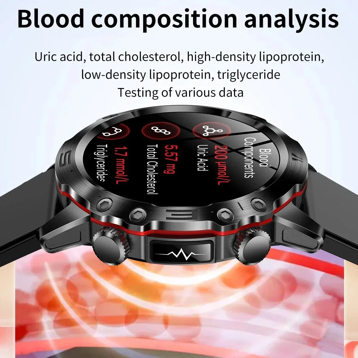 2024 New Blood Lipids Uric Acid Blood Glucose Smart Watch For Men ECG+PPG Fitness Tracker Clock Bluetooth Call Health Smartwatch