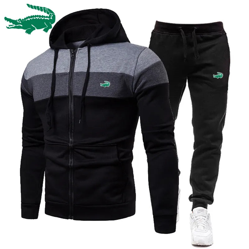 2023 Fashion Brand Men's Sport Fleece Zipper Hoodie Sweatshirt + Sweatpants Suit Autumn Winter Tracksuit Two Piece Jogging Sets