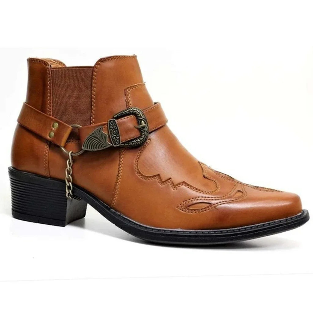 Men's Vintage Cowboy Boots Leather Buckle Strap Punk ankle boots Pointed Toe Motorcycle Boots buty do kostki sepatu pria M812