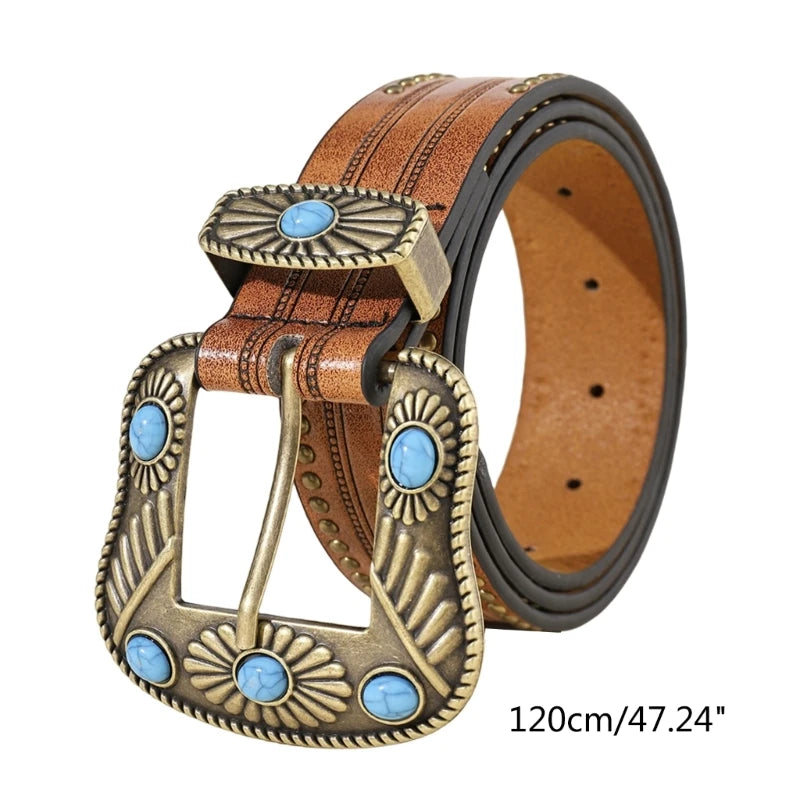 Western Turquoise Belt Buckle Belt Vintage Western Belt Cowboy Belts For Men With Big Buckle Leather Belt Jeans Belt R7RF