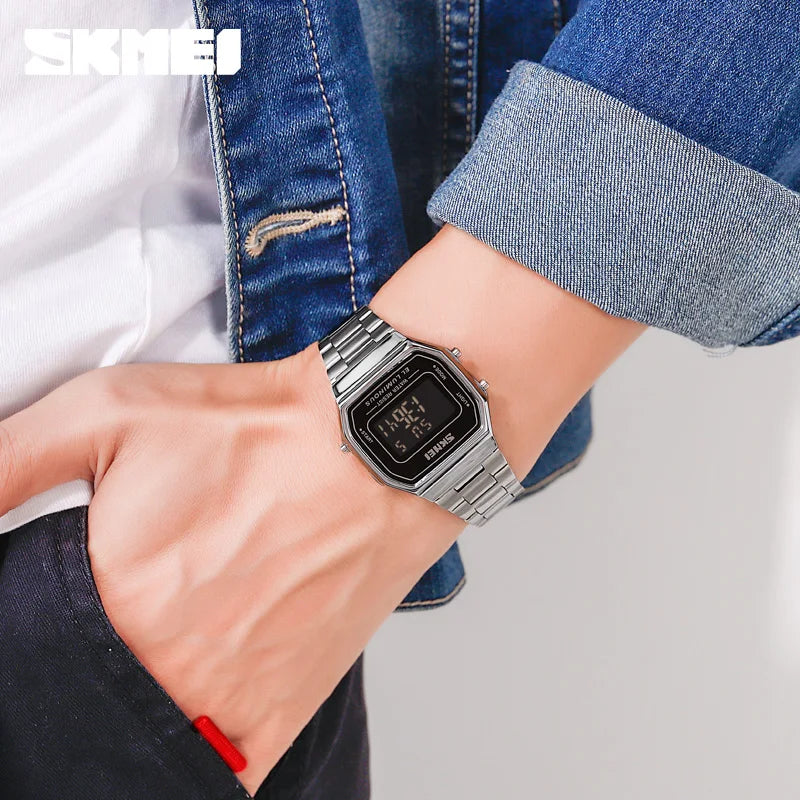 SKMEI 1647 Retro Digital Male Watches reloj hombre Stainless Mens Wristwatches Casual Simple Waterproof Watch Men Clock 1328