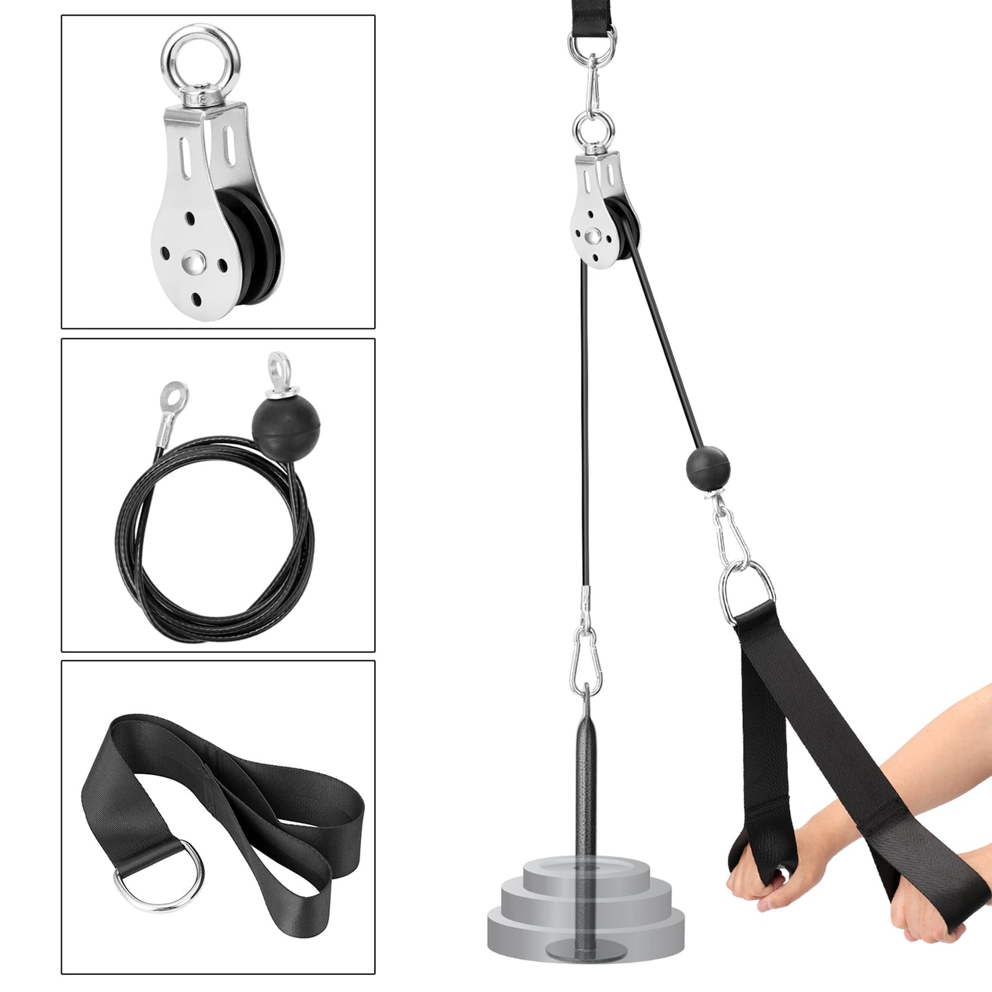 Home Gym Fitness DIY Pulley Cable Machine Attachment System Lifting Arm Hand Strength Training Leg Tendon Stretching Equipment