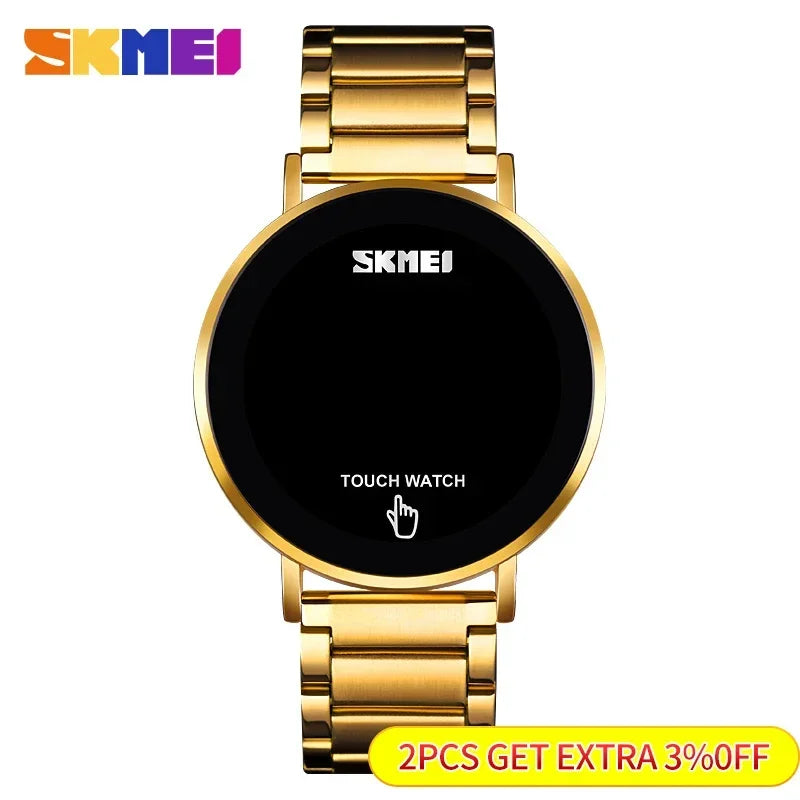 Skmei Male Touch Screen LED Light Display 3bar Waterproof Stainless Steel Strap Montre Homme Fashion Men Digital Watch 1550