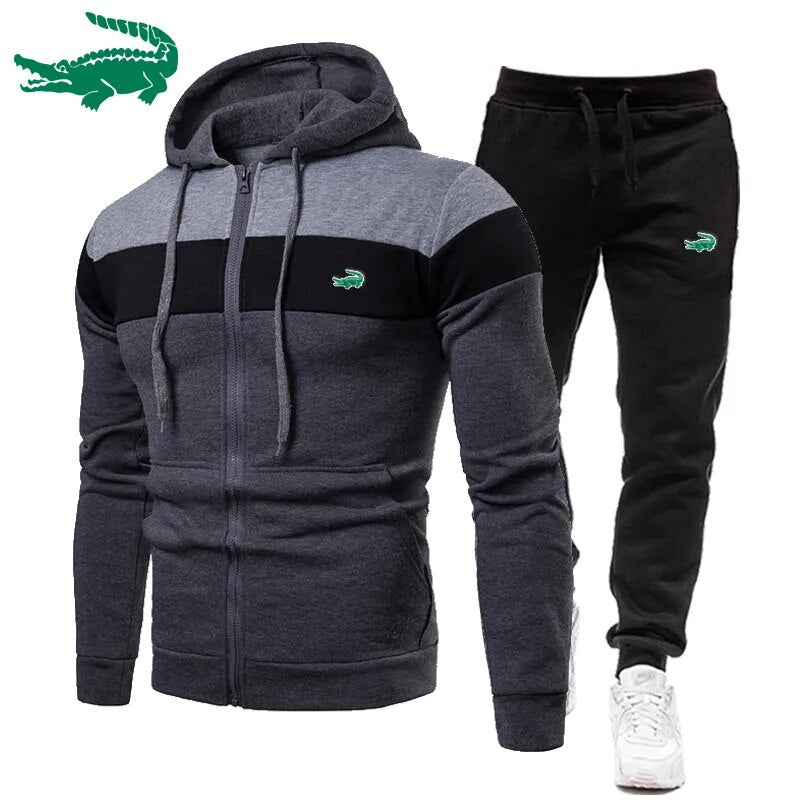 2023 Fashion Brand Men's Sport Fleece Zipper Hoodie Sweatshirt + Sweatpants Suit Autumn Winter Tracksuit Two Piece Jogging Sets