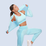 2/3PCS Seamless Women Yoga Set Workout Sportswear Gym Clothing Fitness Long Sleeve Crop Top High Waist Leggings Sports Suits