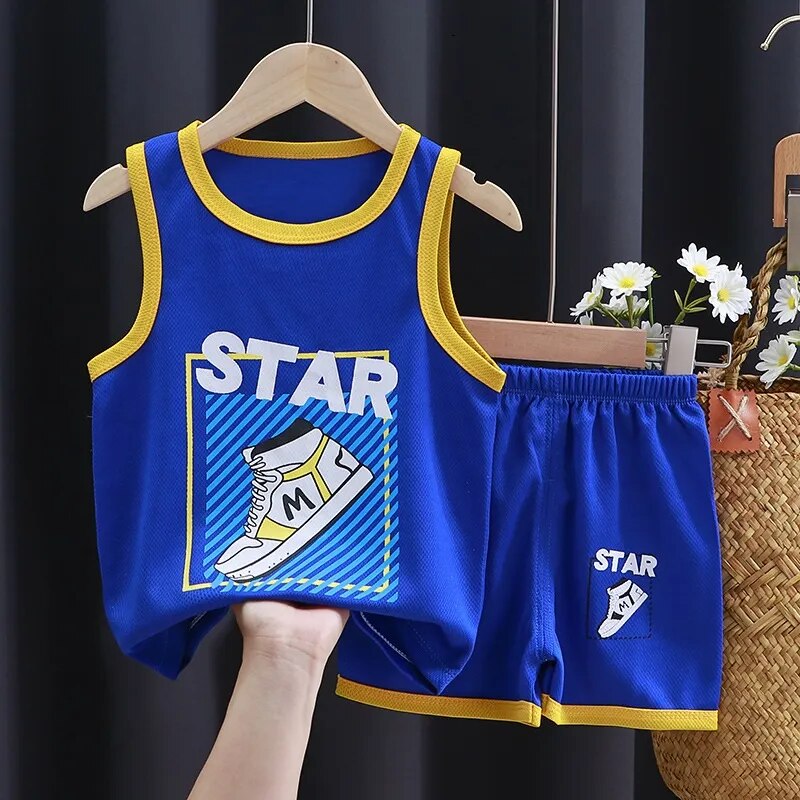 Kruleepo Children Summer Basketball Tracksuit Jersey Clothes Sets Baby Boys Kids Girls Sleeveless Vest Shorts Clothing Suits