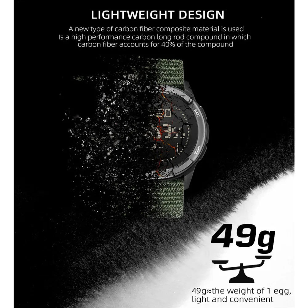 Outdoor Sports Watch For Men Swimming Metronome Compass Waterproof Carbon Fiber Case Nylon Strap Men Watch Relogios Masculino