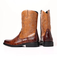 Western Cowboy Boots for Men Brown Black Crocodile Pattern Mid-Calf Square Toe Zipper Men Boots  Size 38-46