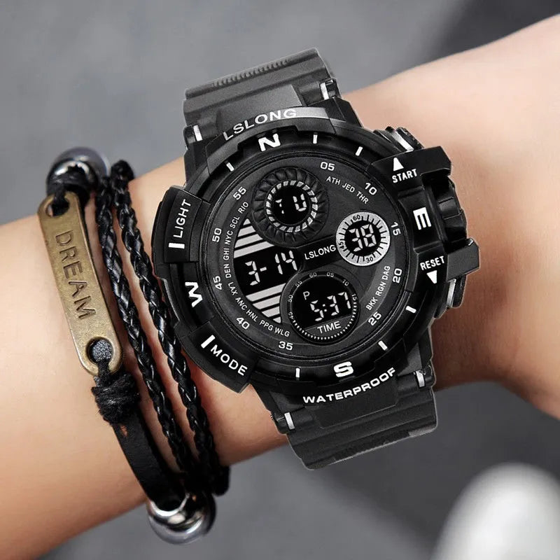 YIKAZE Black Digital Watch for Men Sports Watches Waterproof Outdoor Chronograph Hand Clock G Infantry Shock Student Wristwatch