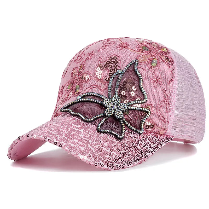 New Fashion Women Cap Butterfly Flower Pendant Baseball Cap Female Outdoor Adjustable Streetwear Summer Trucker Hat