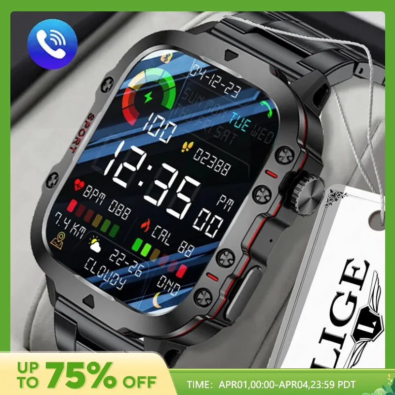 LIGE New Smart Watch 1.96 Inch Screen 420 MAh Bluetooth Call Voice Assistant Watch Sports Fitness Waterproof Smartwatch For Men