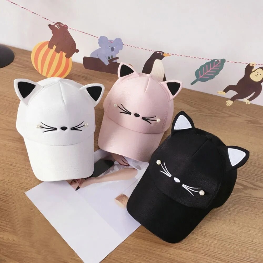 Fashion Casual Cat Ear Hat Cartoon Baseball Cap With Pearl Cotton Hat Adults&Kids Sun Cap Outdoor Peak Cap Party Cosplay Hat