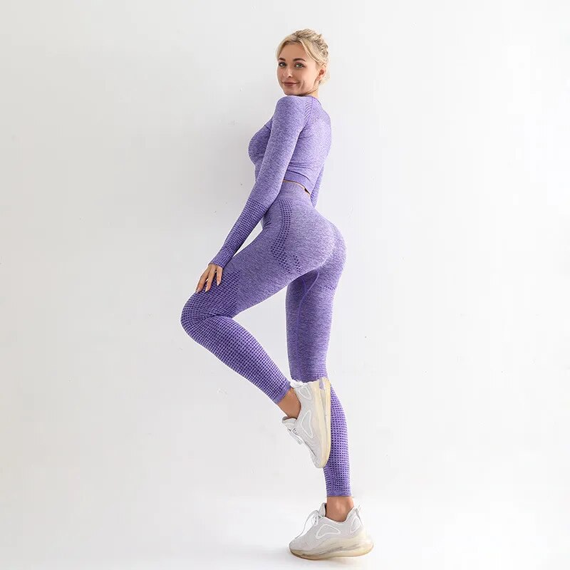 2023 Seamless Yoga Suit Set Women's Yoga Top High Waist Hip Lift Sports Gym Tights