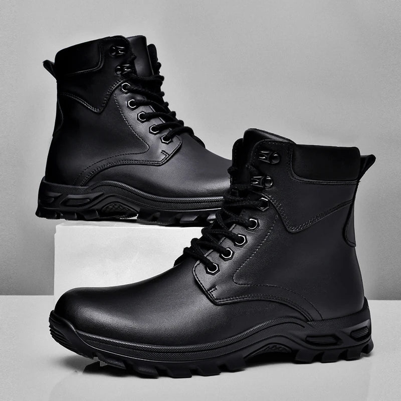 2023 Genuine Leather Motorcycle Boots Men Winter Shoes Warm Waterproof Men Boots Footwear Cowboy Tactical Boots Men Casual Shoes