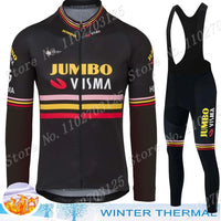 קבוצת חורף ג'מבו Visma 2023 Trilogy Grand Tour רכיבה על אופניים סט בגדי גברים בגדי גברים שרוולים ארוכים חליפת מכנסיים חולצת אופניים סינר MTBRopa