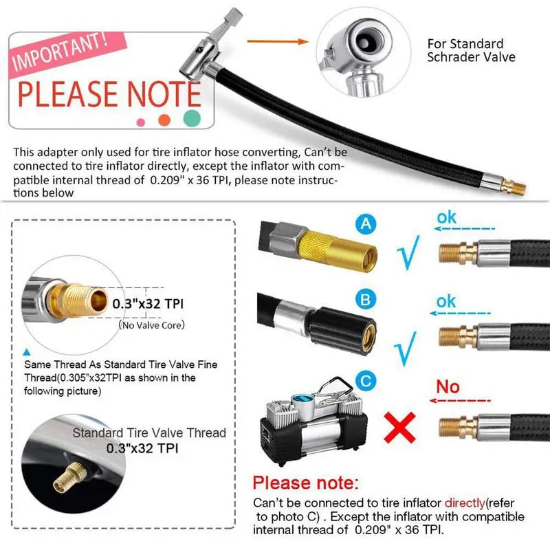 Tire Inflator Nozzle Vehicle Tire Hose Adapter Extension For Inflation Motorcycle Maintenance Accessories For Auto Bicycle Car